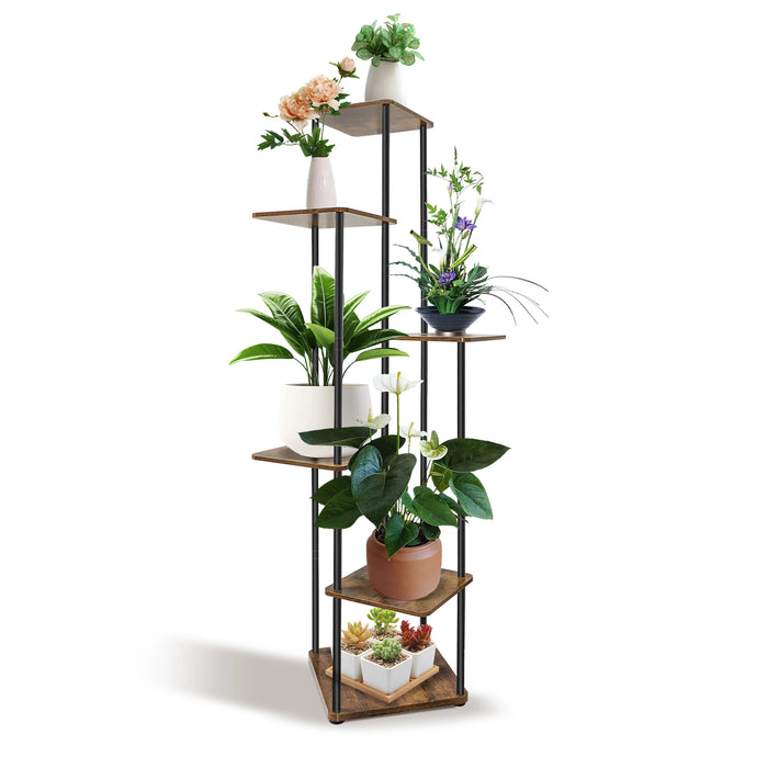 5-Tier Metal and Wood Plant Stand — Indoor/Outdoor Flower Pot Shelf (106.5×30×30cm)