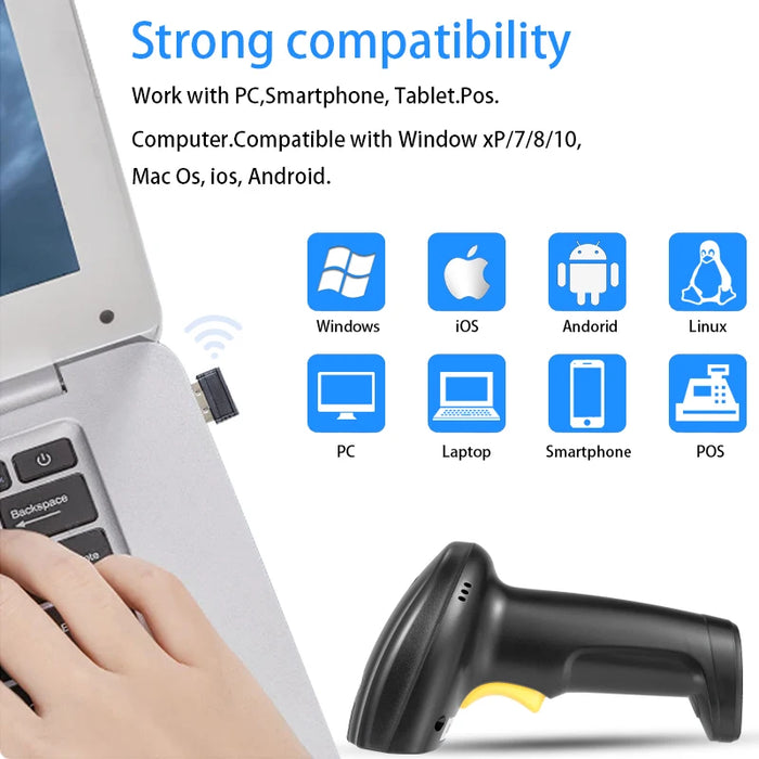 Handheld 1D & 2D Barcode Scanner – Wired and 2.4G Wireless Bluetooth Models