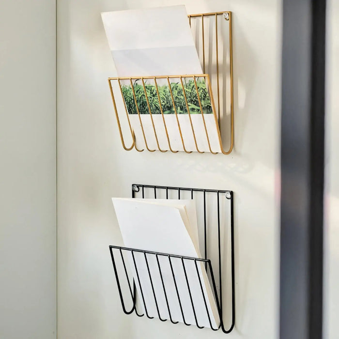 Wall-Mounted Iron File Holder — Magazine & Mail Organiser (Gold or Black)