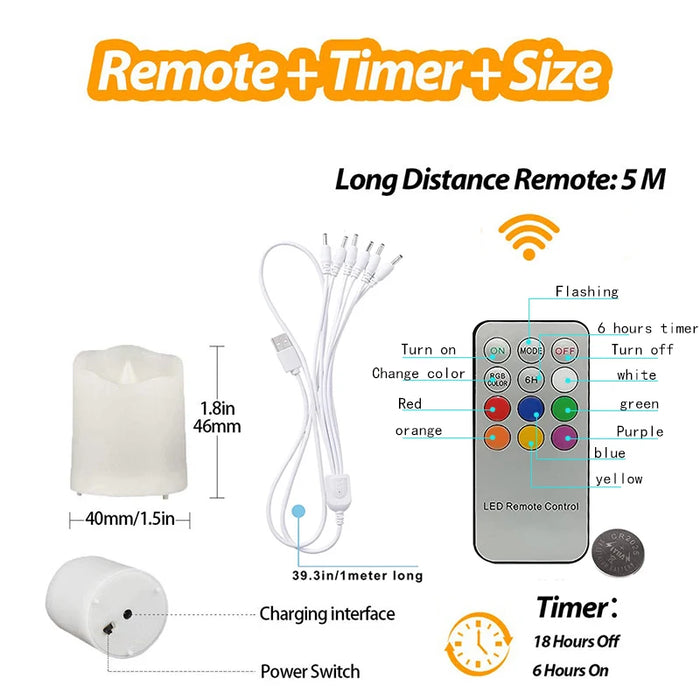 Rechargeable LED Tea Lights with Remote & Timer — Flameless Warm and Colour Modes