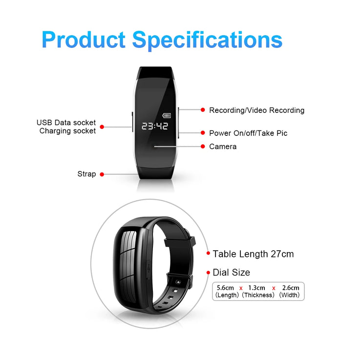 Mini 1080p Wristband Camera with Hidden TF Slot & Audio