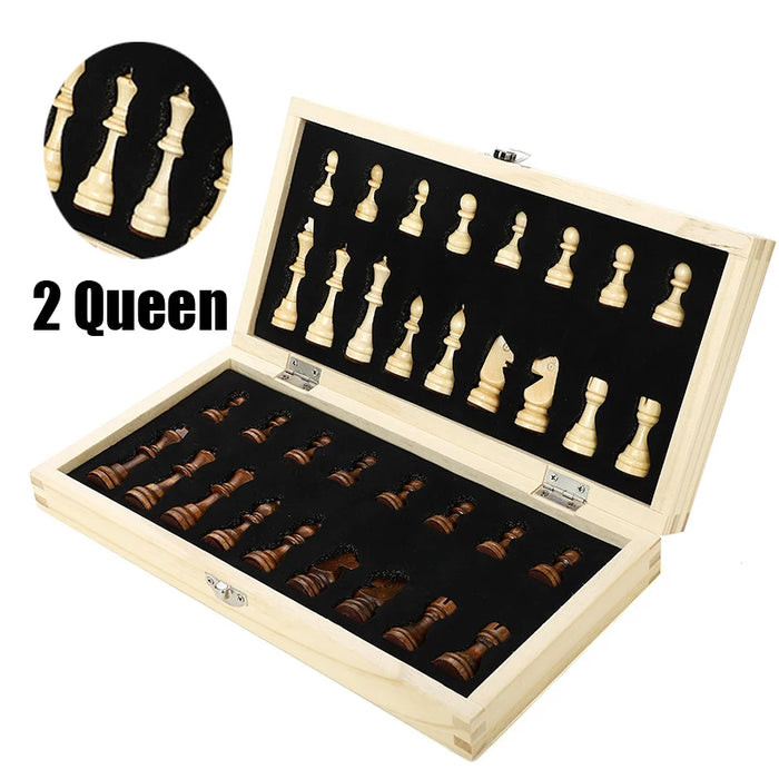 Magnetic Wooden Folding Chess Set with Felted 24 x 24 cm Board — 34 Pieces, Interior Storage