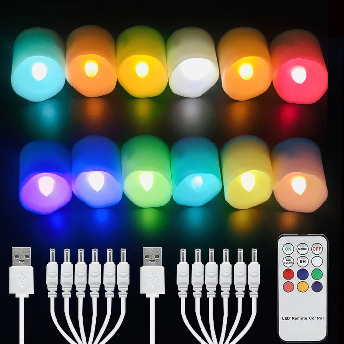 Rechargeable LED Tea Lights with Remote & Timer — Flameless Warm and Colour Modes