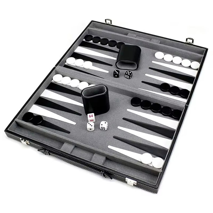 Classic Backgammon & Chess Set in Folding PU Leather Case – Portable Travel Game