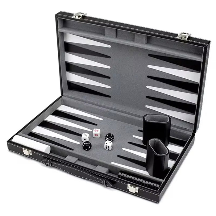 Classic Backgammon & Chess Set in Folding PU Leather Case – Portable Travel Game