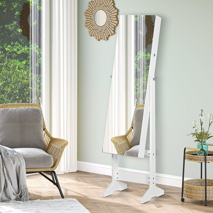 Lockable Freestanding Jewellery Armoire with Adjustable Full-Length Mirror — White