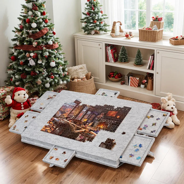 Tilting Puzzle Board with 6 Drawers – 2-in-1 Lid Stand, Felt Surface for 1000+ Piece Puzzles