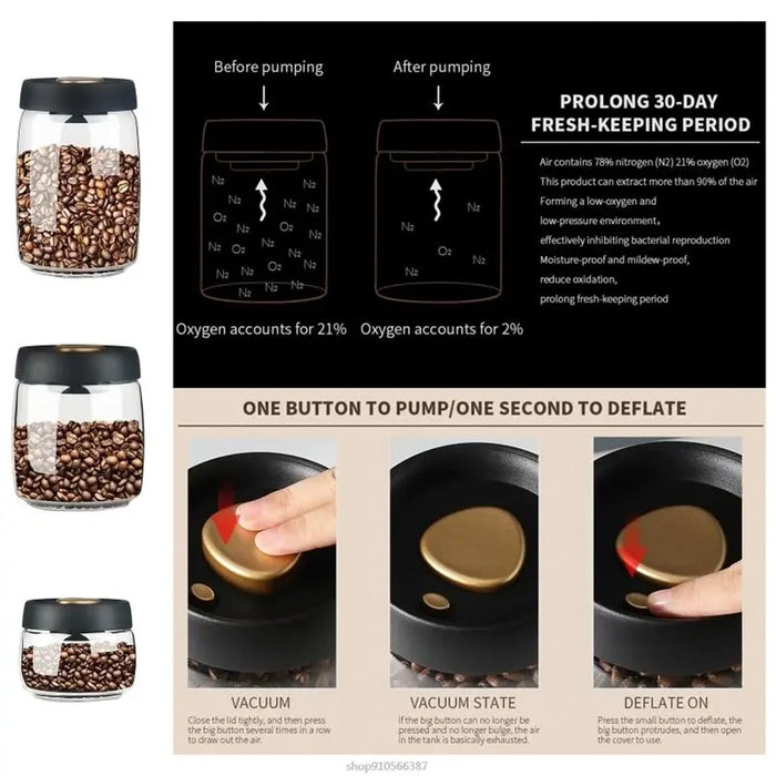 Glass Coffee Bean Storage Jar with Press-Down Vacuum Lid – Airtight Food Canister