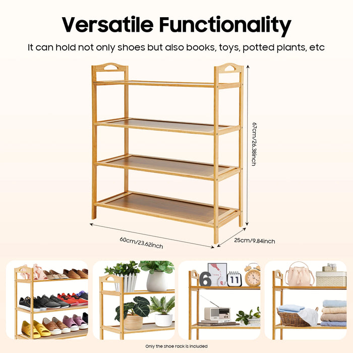 4-Tier Bamboo Shoe Rack – Free‑standing, Stackable Organiser for Hallway & Closet