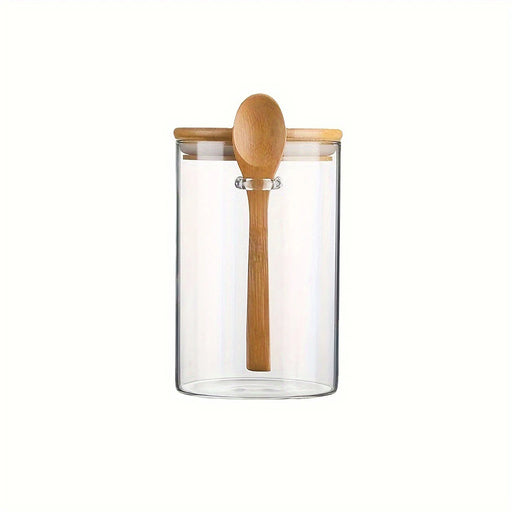Borosilicate Glass Storage Jar with Bamboo Lid & Spoon, 620ml