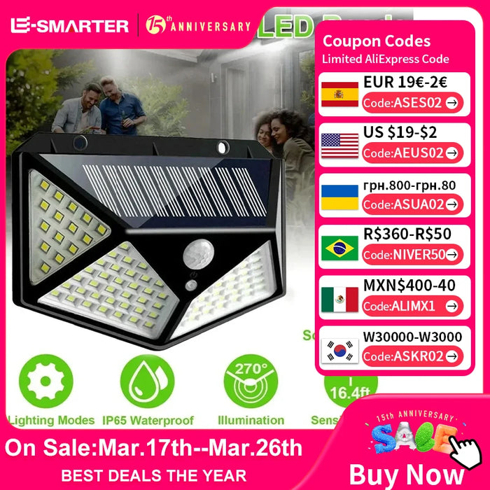 Luz LED Solar - Holofote Multifuncional Alimentado por Luz Solar, À Prova de Água, Com Sensor de Movimento - Ideal para Decoração de Jardins ao Ar Livre