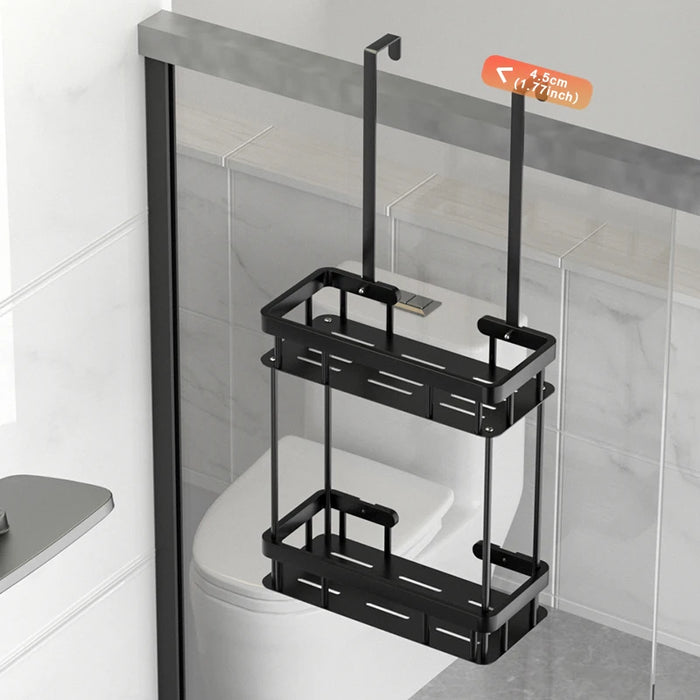 QH Dual-Tier Shower Caddy — Metal & Plastic Bathroom Shelf (Wall or Over-Door)
