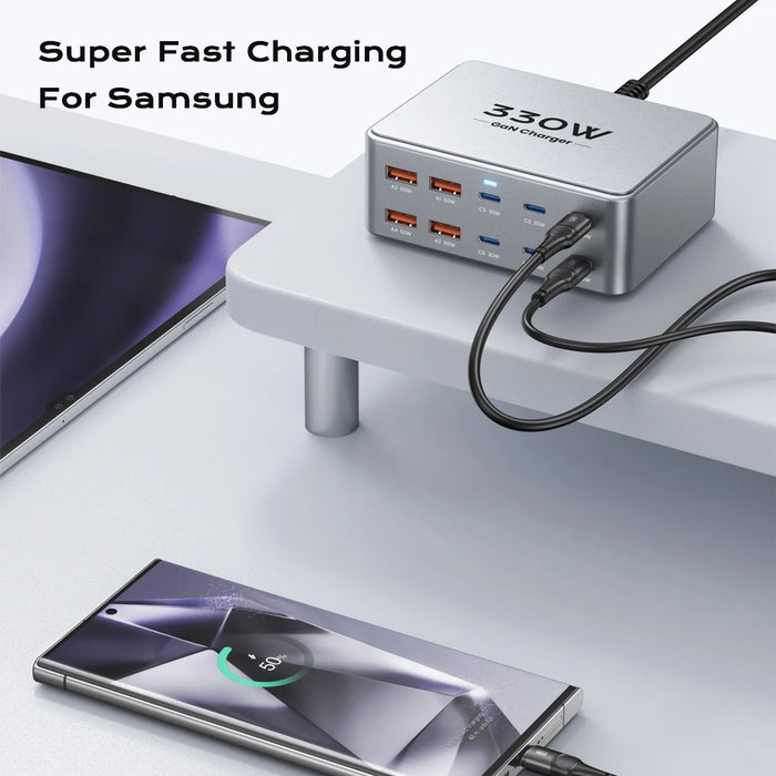 330W 10‑Port GaN USB‑C Charger — Dual 100W PD3.0/PPS Fast Charging Station