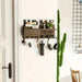 Rustic Wooden Wall-Mounted Organiser with Shelf and 7 Hooks