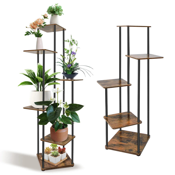 4/5/6-Tier Metal and Wood Plant Stand — Indoor & Outdoor Corner Display