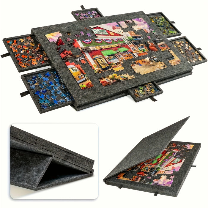 Jigsaw Puzzle Sorting Table with 6 Drawers & Felt Surface — Fits 1000pcs, Includes Display Lid & Stand