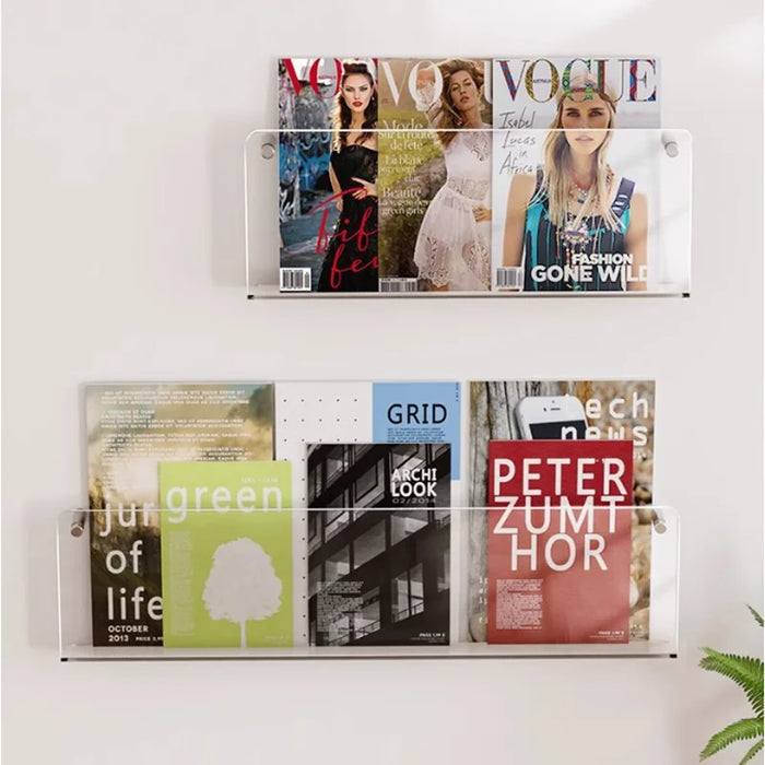 Clear Acrylic Floating Wall Shelf — Wall-Mount Magazine & Book Rack (30cm/40cm)