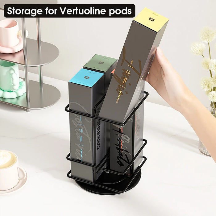 40‑Pod VertuoLine Carousel Pod Holder — 360° Rotating Wire Stand, Black