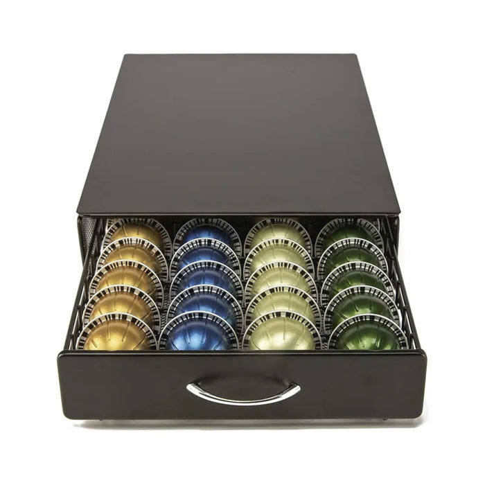 Coffee Capsule Pod Holder Metal Drawer Organiser — Compatible with Nespresso Vertuo, Vertuoline, Dolce Gusto, Verismo & Lavazza — Black
