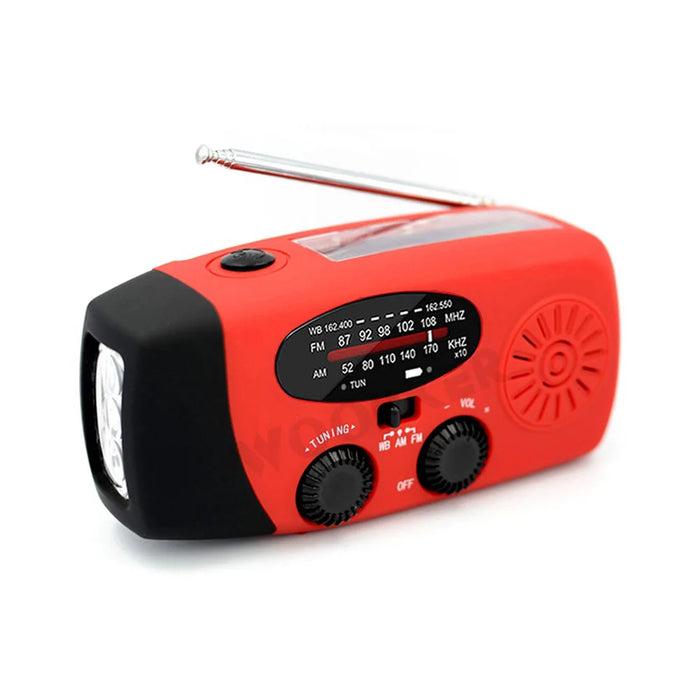 Mini Solar Crank Radio — AM/FM & 7‑Channel NOAA, USB Phone Charger, 3‑LED Torch, Waterproof