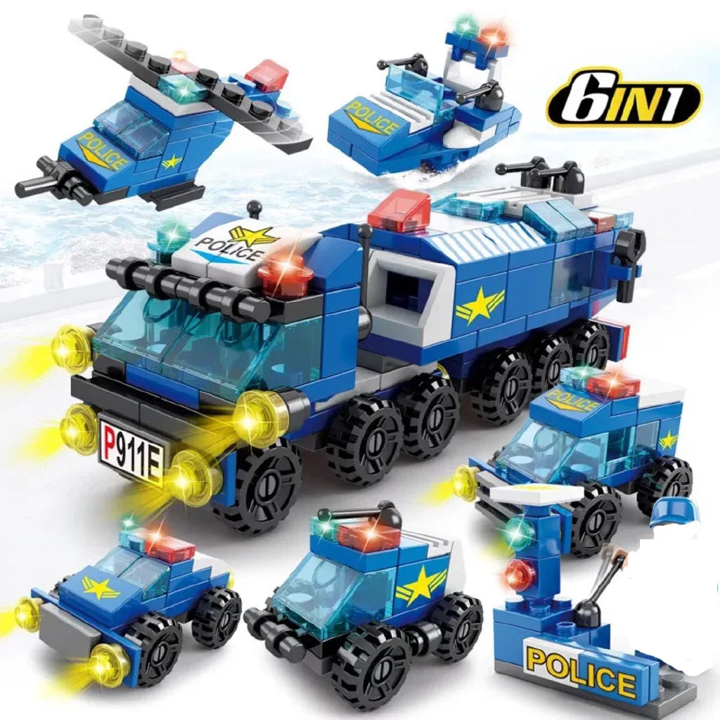 147-piece 6-in-1 City Police Building Block Set (monkey man) – Small bricks for ages 6-12
