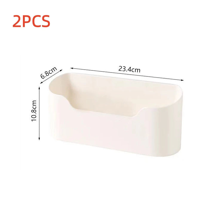 Adhesive Wall-Mounted Storage Rack – 2-Piece White Kitchen & Bathroom Organiser