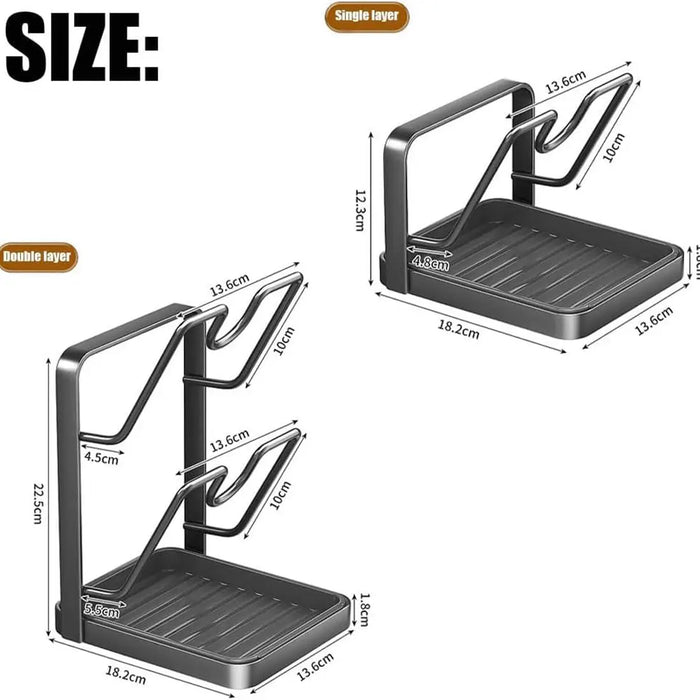 Pot Lid & Cutting Board Rack — Steel Holder with U‑Shaped Slots & Drip Tray