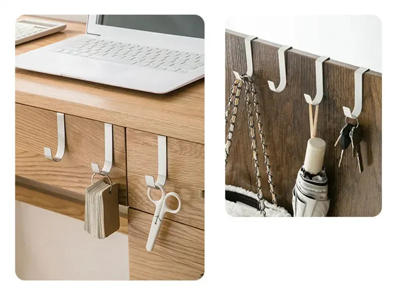 S-shaped Metal Over-Cabinet Door Hooks — Multi-purpose Kitchen & Bathroom Storage