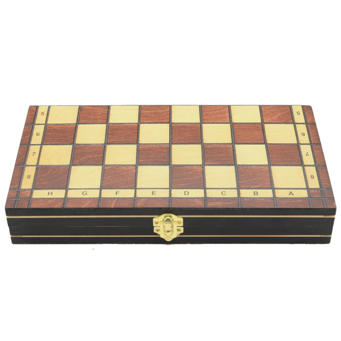 Magnetic Wooden Chess, Checkers & Backgammon Set — Foldable Travel Board with Extra Queens