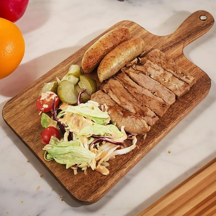 Acacia Wood Rectangular Cutting Board with Handle — Double-Sided, 35×18×1.5 cm