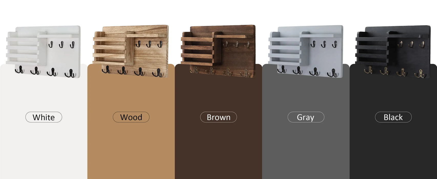 Rustic Wall-Mounted Mail Organiser with Key Hooks & Floating Shelf