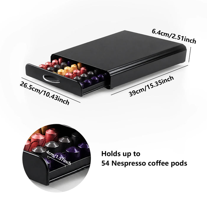 Coffee Pod Drawer & Machine Stand — Dust‑Proof Black (Holds 54 Pods)