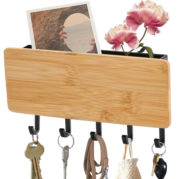 Personalised Engraved Bamboo Key Holder – 5-Hook Wall Rack