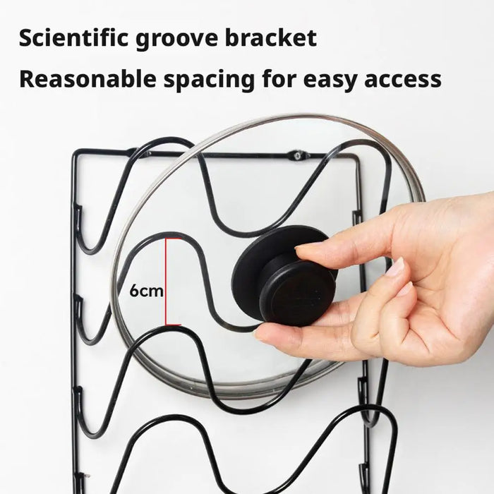 5-Tier Wall-Mounted Pot Lid Rack — Stainless Steel, Foldable, Space-Saving