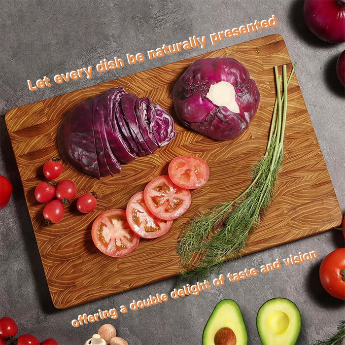 Teak End Grain Cutting Board — Large Wooden Chopping & Charcuterie Board with Hidden Handles