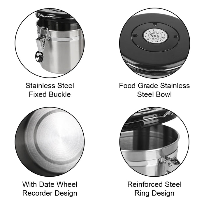 Stainless Steel Coffee Canister with Airtight Lid & CO2 Valve — 1.2L / 1.8L