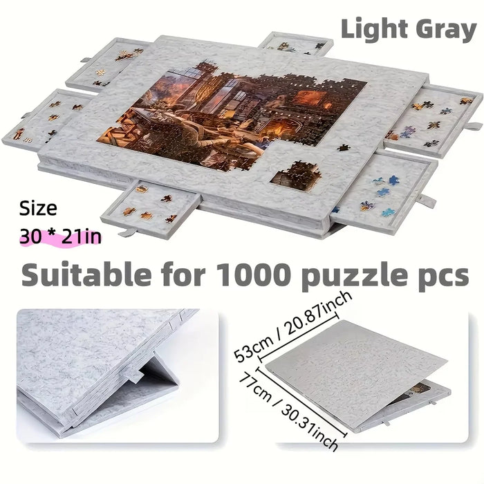 6-in-1 Tiltable Puzzle Board with 6 Drawers — Fits 1,000 Pieces