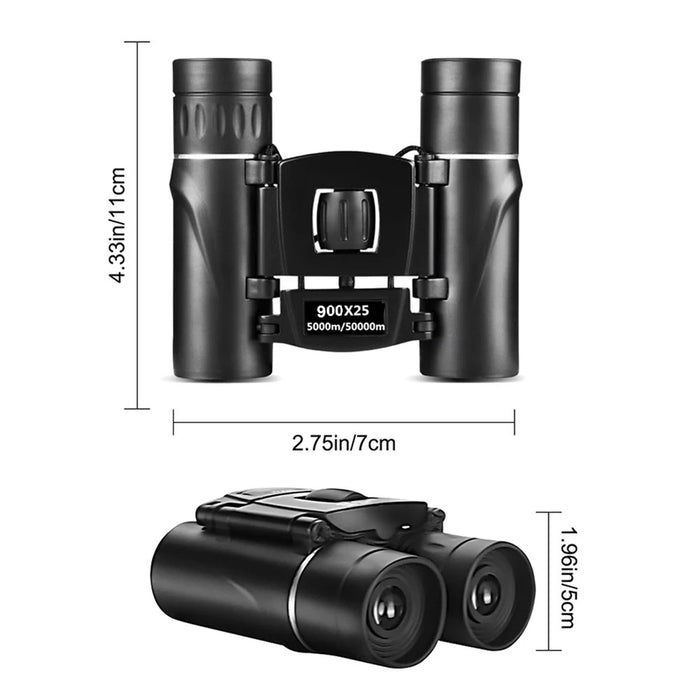 900x25 HD Zoom Portable Binoculars - 25mm BAK4 Prism, Folding Low-Light