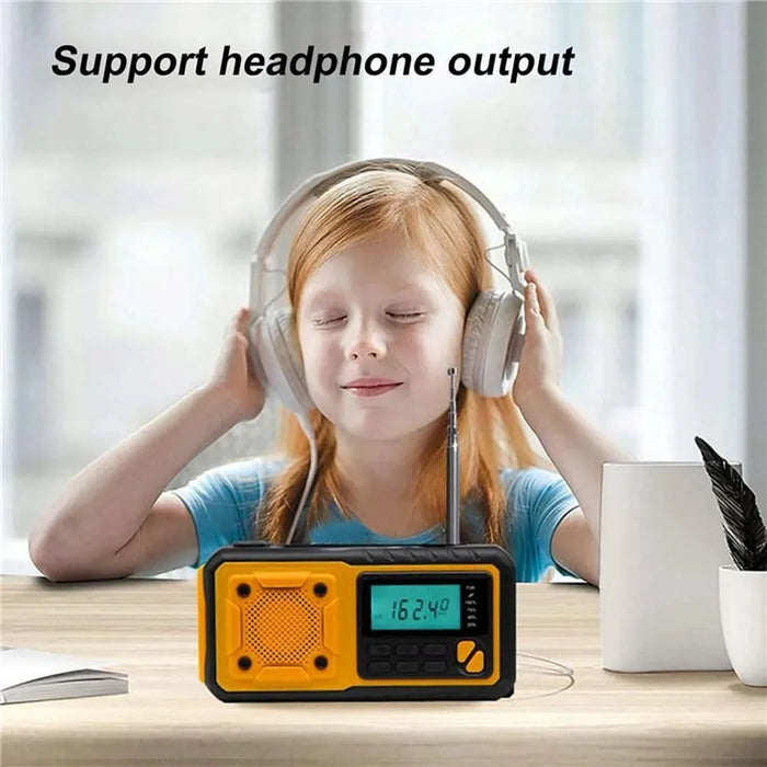 4000mAh Emergency Solar Radio with Hand Crank — AM/FM Weather Radio, LED Reading Light & Phone Charger