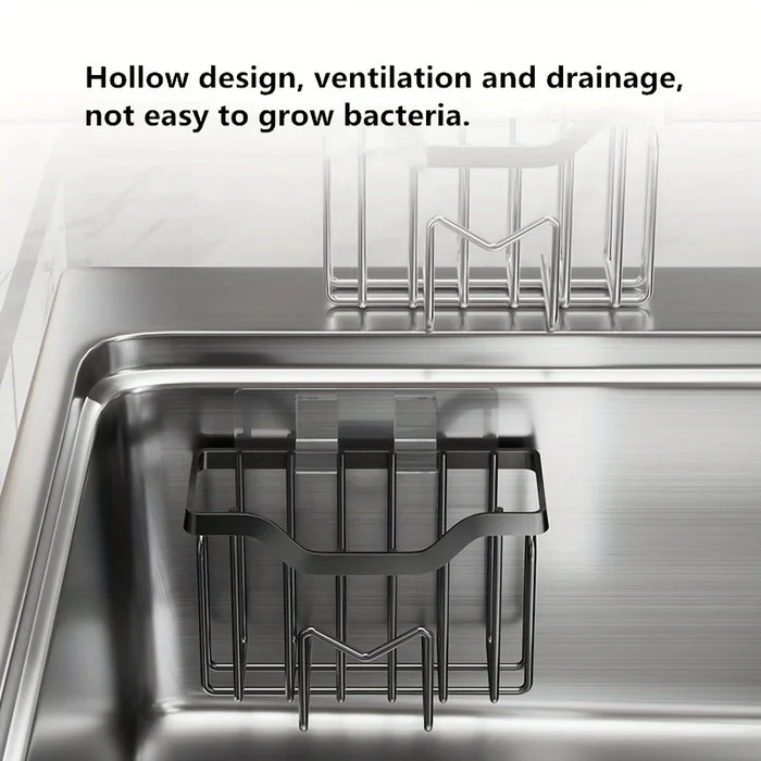 Sponge Holder for Kitchen Sink — Stainless Steel Sink Caddy with Adhesive Hook