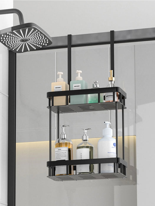 QH Dual-Tier Shower Caddy — Metal & Plastic Bathroom Shelf (Wall or Over-Door)