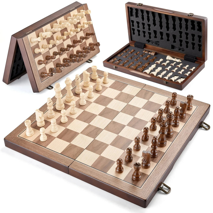 Magnetic Wooden Chess Set 39.37cm (15.5in) Folding Travel Board with 2 Extra Queens