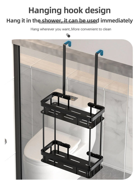 QH Dual-Tier Shower Caddy — Metal & Plastic Bathroom Shelf (Wall or Over-Door)