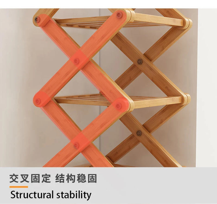 Bamboo Installation-Free Shoe Rack — 2 to 6 Tier Foldable Storage Shelf