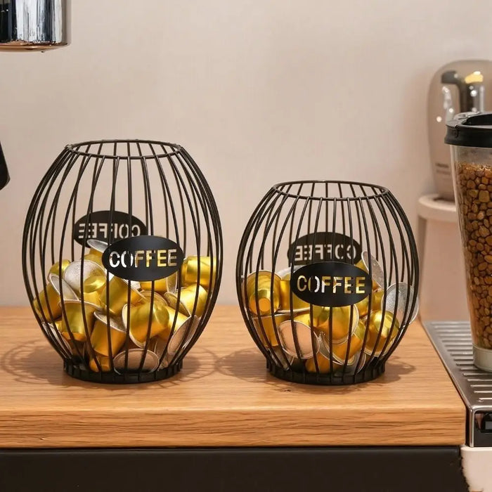 Large Capacity Iron Coffee Pod Holder – Stackable Capsule Storage (Black or Gold)