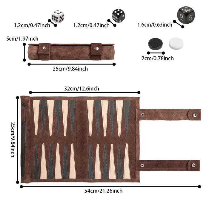 Portable Leather Backgammon Storage Bag with Lightweight Foldable Board