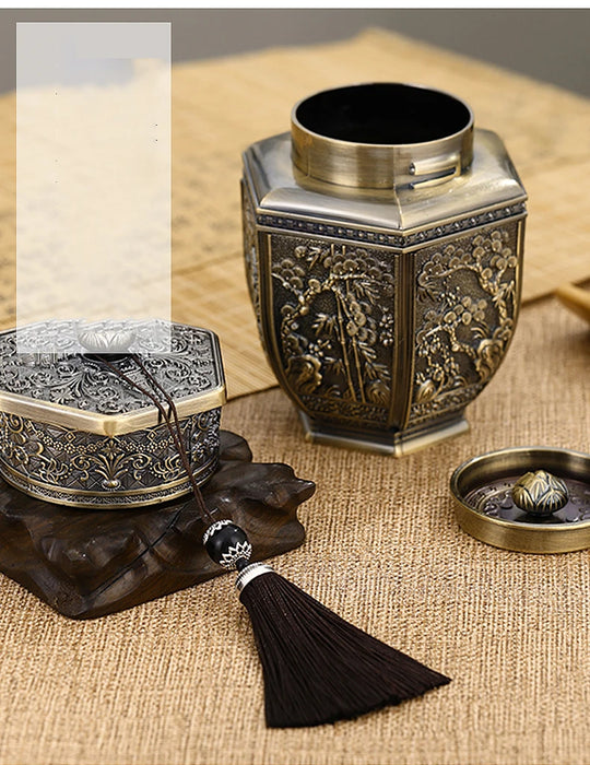 Metal Tea Caddy – Large Bronze Storage Can for Tea, Coffee & Sugar (15x6cm)