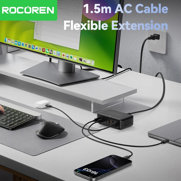 100W GaN 6-Port USB Charger — 3x USB-C & 3x USB-A (UK plug option)