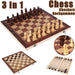 3-in-1 Folding Wooden Chess Board – Portable Chess, Checkers & Backgammon (24cm)