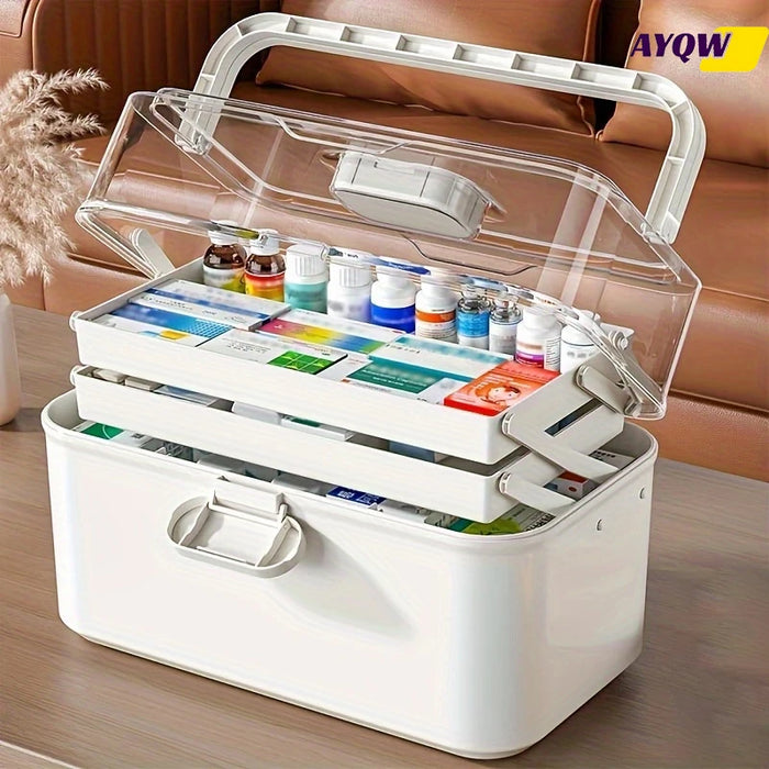Large Capacity Foldable Medicine Storage Box with Clear Lid — Modern White Plastic Organiser